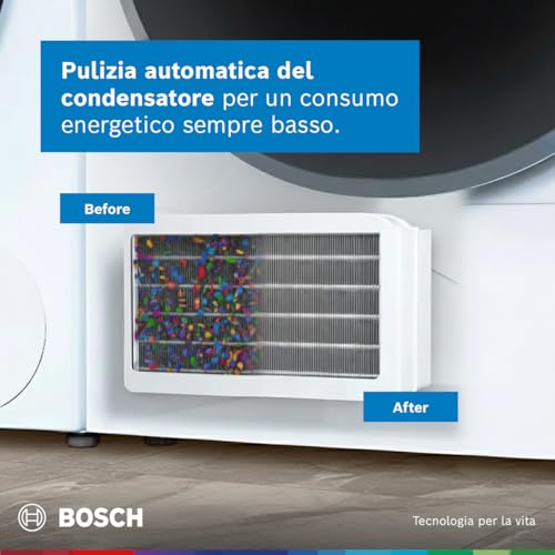 Bosch WQB235B0IT Serie 8, Asciugatrice a pompa di calore, capacità 8 kg, Auto Dry, Condensatore autopulente, Home Connect - Funzionalità e accessori