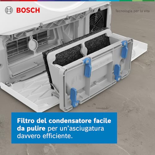 Bosch WTH85298II Serie 4 Asciugatrice smart a pompa di calore, 8 kg, Classe energetica E, Sensori di asciugatura intelligenti, Filtro semplice da pulire, Consumi ridotti,Bianco, 60 Cm - Funzionalità e accessori