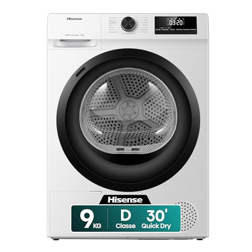 Hisense DHQE900UWDC Asciugatrice A Pompa Di Calore, 9 Kg, D, Bianco, Big Display, 15 programmi, Refresh - Design e materiali