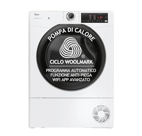 Hoover H-DRY 350 Asciugatrice 9 Kg, Pompa di Calore, Libera Installazione, 85 x 60 x 58,5 cm (AxLxP), Classe D, Controllo Wi-Fi + BLE, App hOn, 16 Programmi, Bianca - HR EH9N2TBE-S - Design e materiali