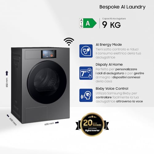 Samsung Asciugatrice Bespoke AI DV90F09F4S/U3, 9 kg, Pompa di Calore, Wifi, Controllo Vocale, Display AI Home, AI Dry, Carica Frontale, 60L x 85H x 60P cm - Prova pratica