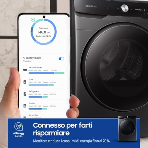 Samsung Asciugatrice DV16DG8600BVU3, 16 kg, Pompa di Calore, Wifi, AI Dry, Programma Igienizzante, Carica Frontale, 68,6L x 98,4H x 84,4P cm - Funzionalità e accessori