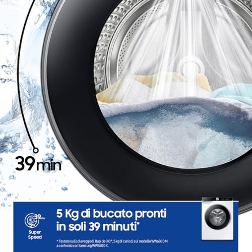 Samsung Lavatrice AI Control WW10FG6U34LK/U3, 10 Kg, AI Energy Mode, AI Ecobubble, Carica Frontale, Corpo: Bianco, Oblò e Display: Nero, 60l x 85h x 55p cm - Dettaglio recensione 4